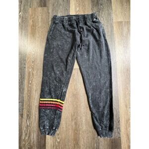 Bloom + Pop Joggers Womens Medium Charcoal Grey Mineral Wash Rainbow Stripe